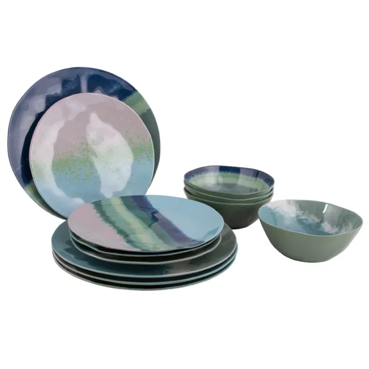 Bo-Camp - Melamine 12-delig servies Halo - blauw/groen
